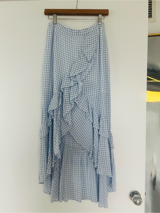 BB Dakota Dresses & Skirts - BB Dakota Light Blue Gingham High-Low Ruffle Skirt